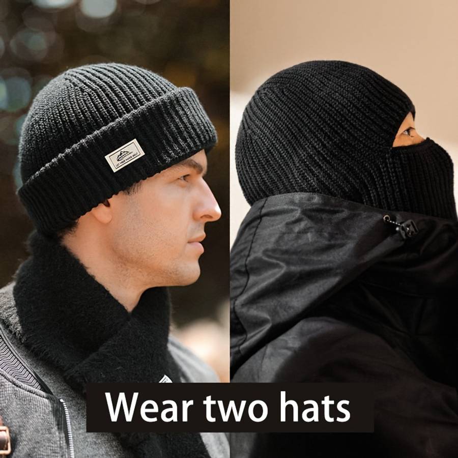 Hat Black A , Two Clothes Pull Down To Become A Mask