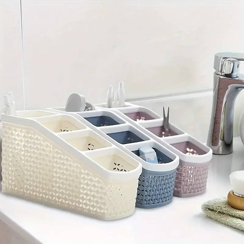 1pc Multi-Compartment Desk Organizer Durable Plastic Storage Rack with Layered Slope Design for Effi