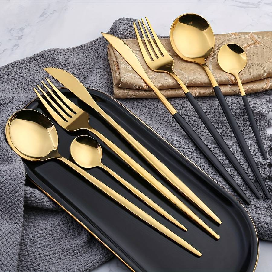 Set Of 16 Stainless Steel Portuguese Tableware Including 4 Sets Of Steak Knives Forks And Sp