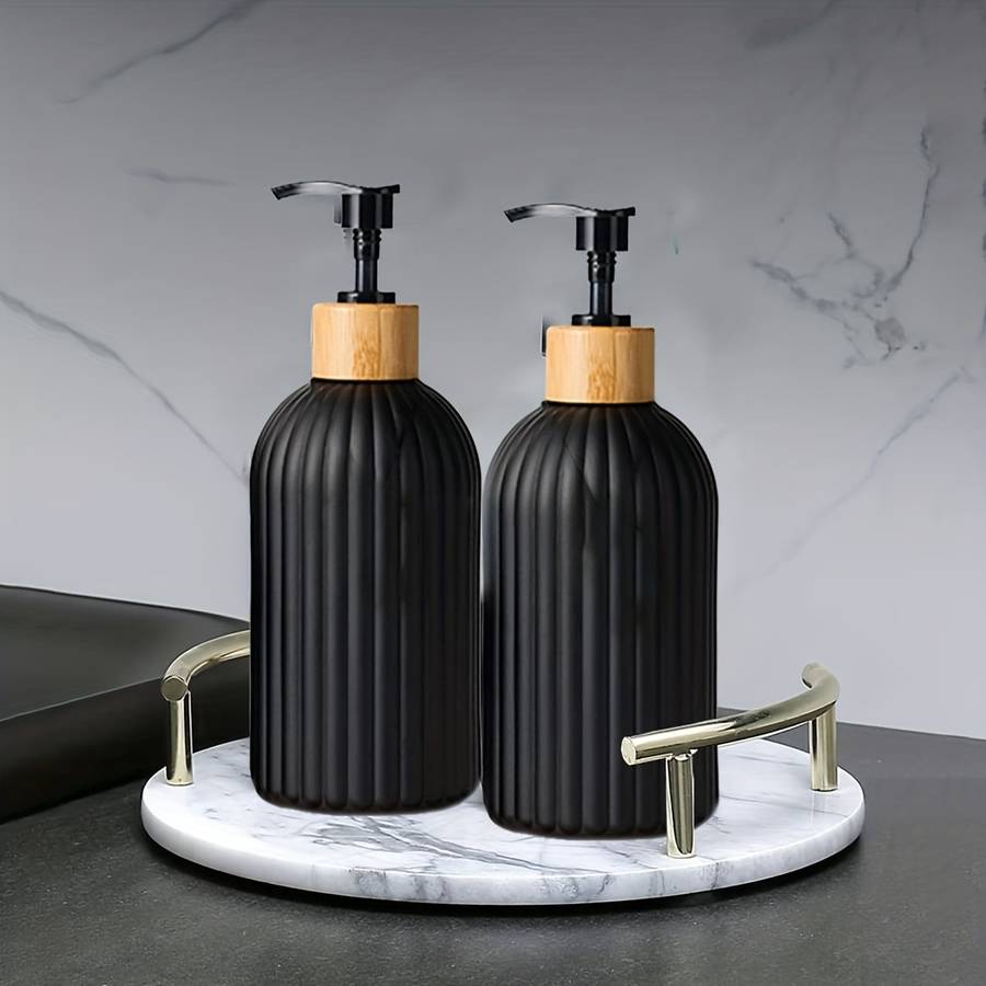 2pcs Plastic Soap Dispenser For Bathroom Bamboo Pump   17oz2 Kitchen Soap Dispenser Set Dis