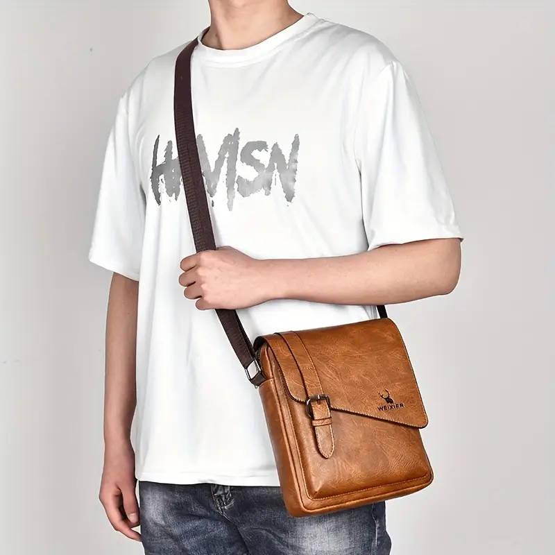 1pc Men's New Shoulder Bag Messenger Handbag Casual Fashion New Pu Material Bag