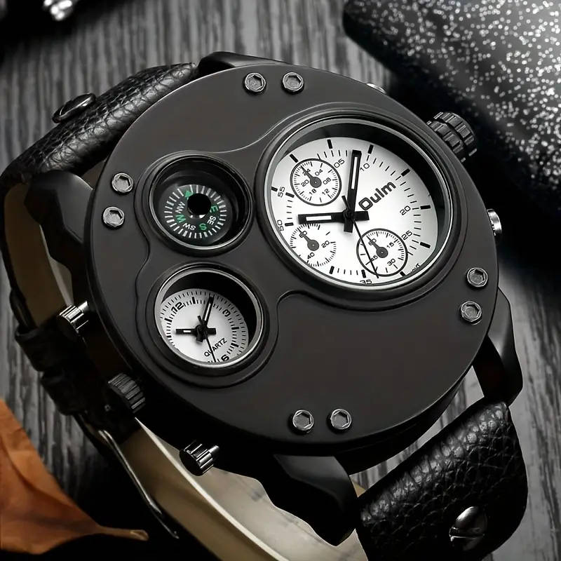 Large Dial Dual Time Zone Men's Watch