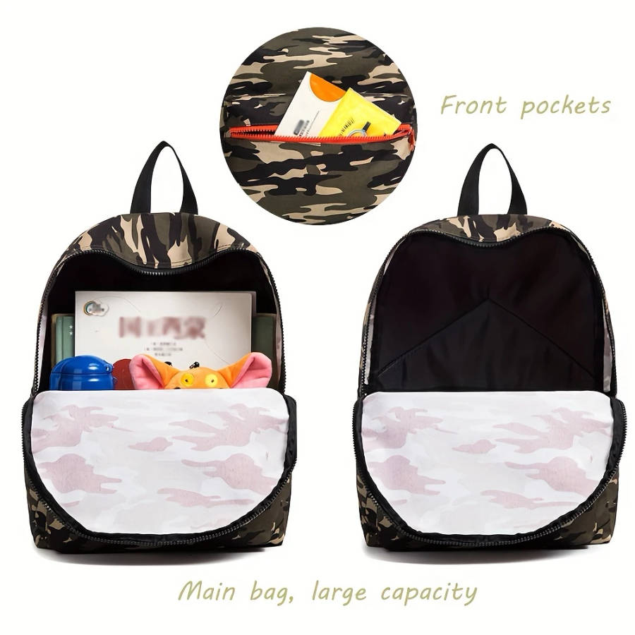 1pc Stylish Camouflage Youngsters' Backpack Lightweight Durable Polyester with Adjustable Straps Zip