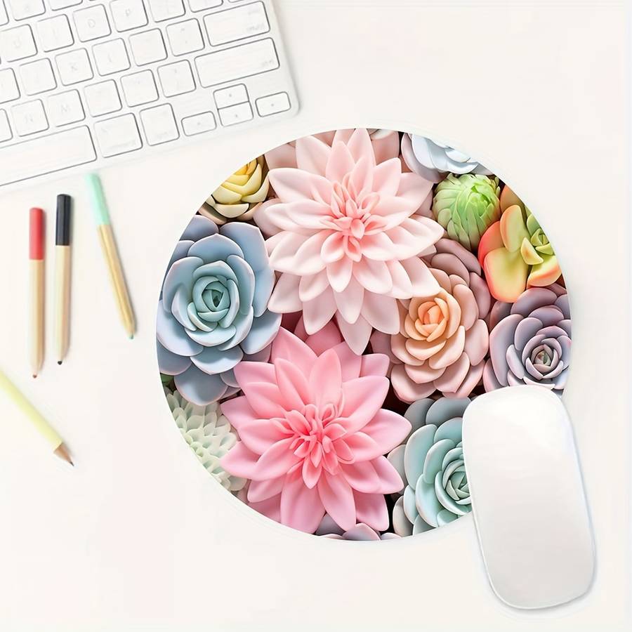 1pc Cute Succulent Plants Round Mouse Pad Cool Design For Women And Man Round Mousep