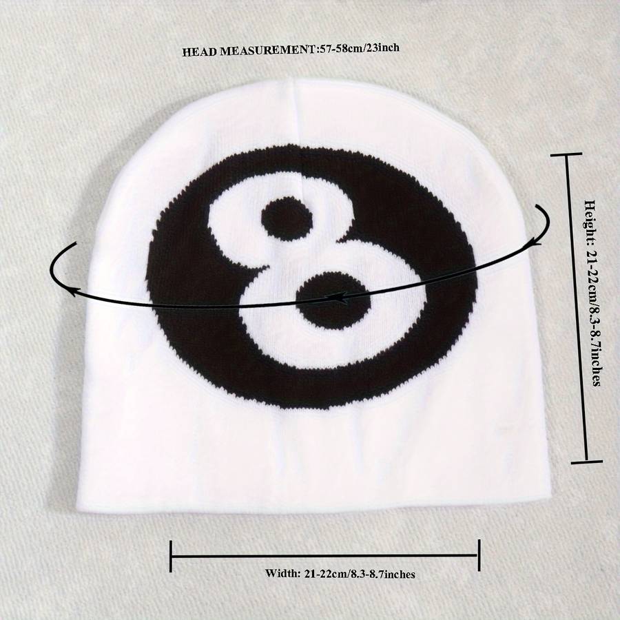 1pc Unisex Knitted Beanie Hat Billiard Black 8 Ball Design Warm Autumn Winter Outdoor Streetwear