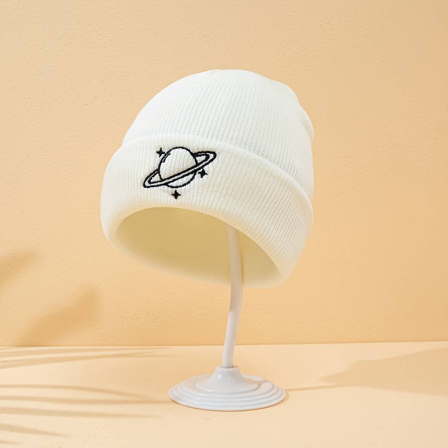 Men's Planet Three Stars Embroidered Knitted Hat without Brim Suitable