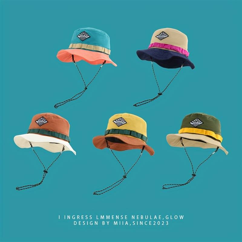 1pc Quick-Dry Bucket Hat with Wide Brim Breathable Adjustable Sun Cap in Classic Color Blocks fo