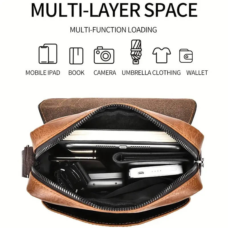 1pc Men's New Shoulder Bag Messenger Handbag Casual Fashion New Pu Material Bag