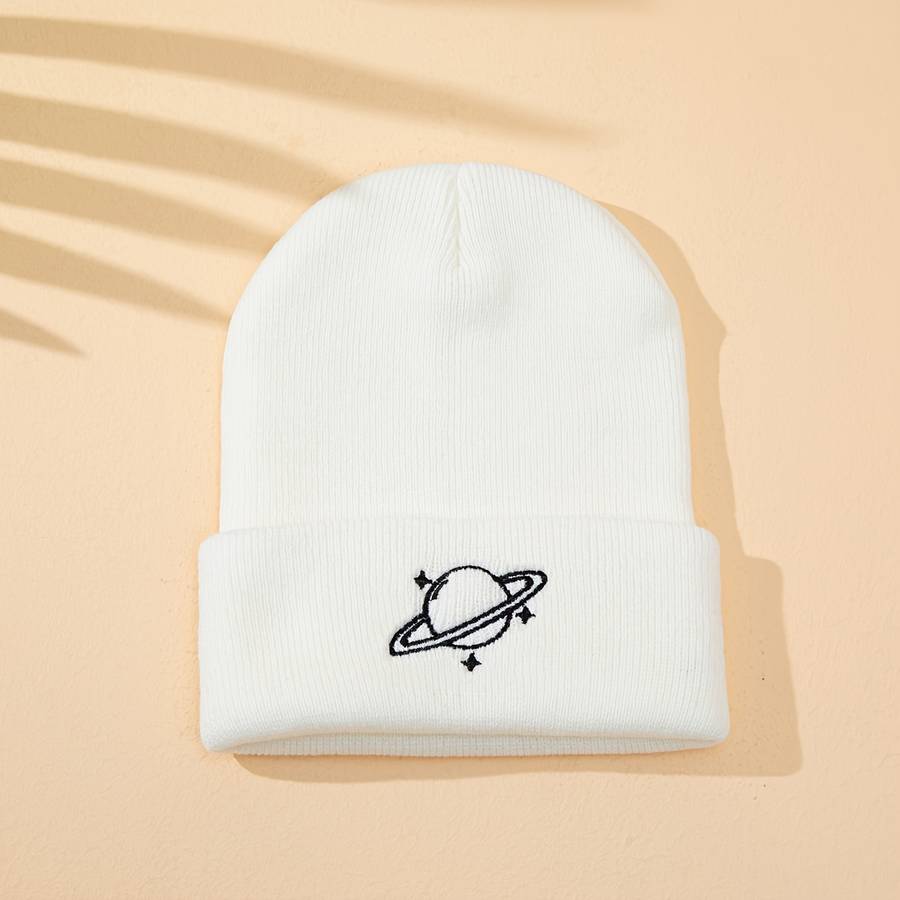 Men's Planet Three Stars Embroidered Knitted Hat without Brim Suitable