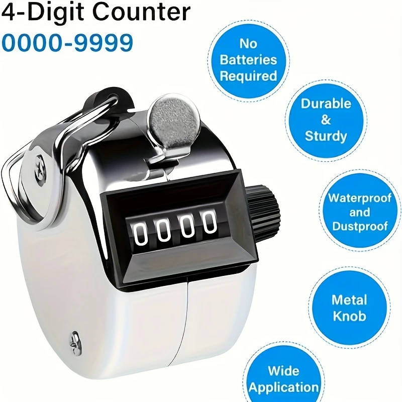 1pc Iron Handheld 4-Digit Clicker Counter Non-Rechargeable Metal Tally for Counting Knitting Coachin