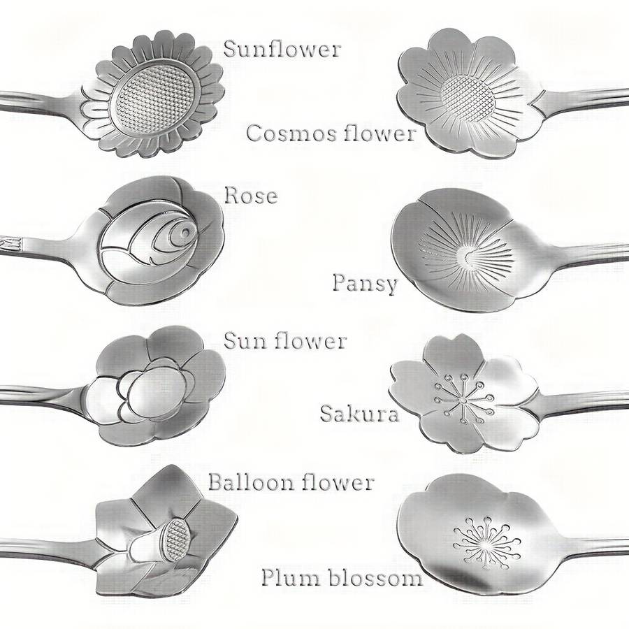 8pcs Flower Spoon Set Stainless Steel Tea Spoon Stirring Spoon Coffee Spoon Mixing Spoon Sugar