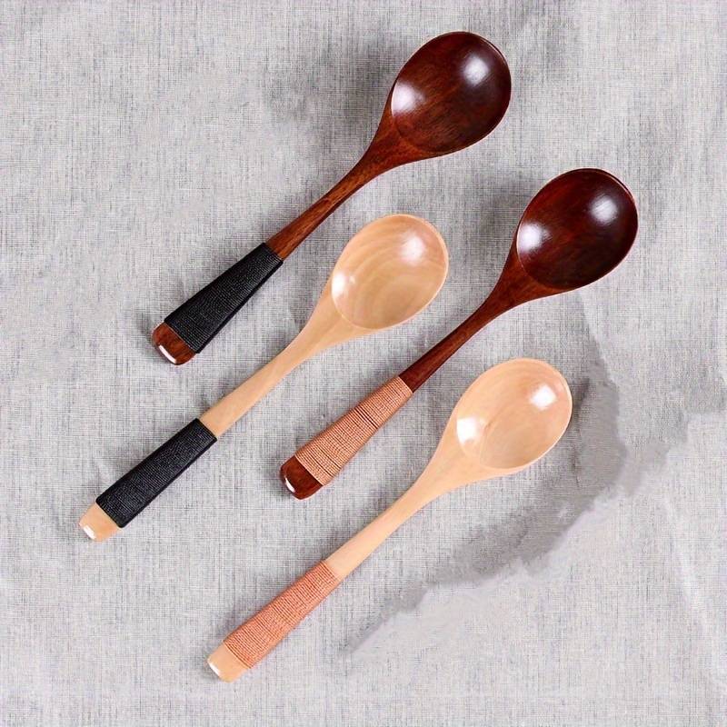 4pcs Soup Spoon Wooden Coffee Spoon Natural Milk Spoon Modern Stirring Spoon Reusable Soup