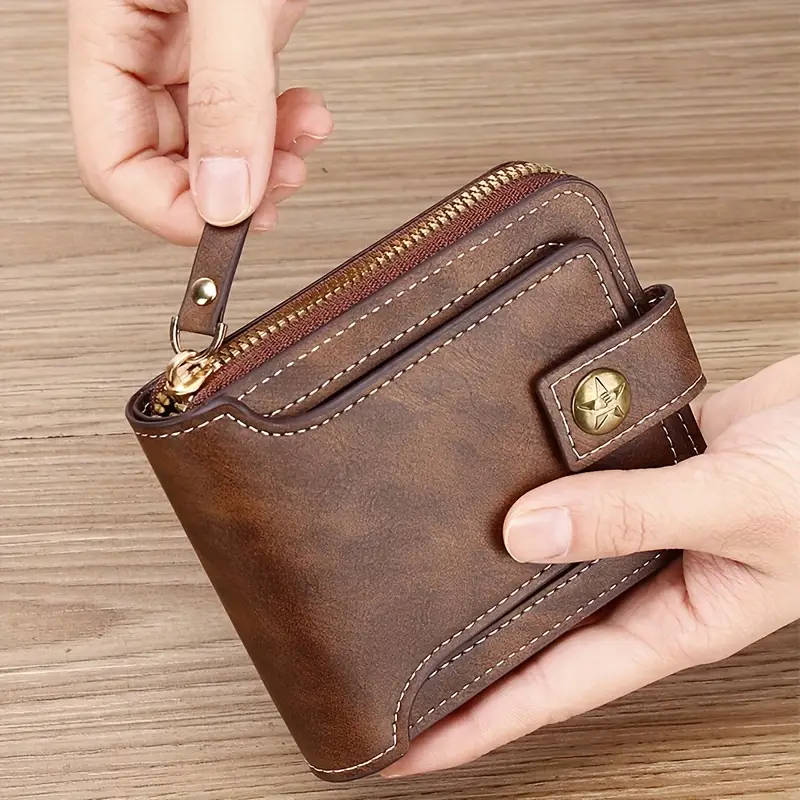 Button Decor Zipper Bag, Credit Card Holder, Bifold Wallet, Simple Portable Wallet