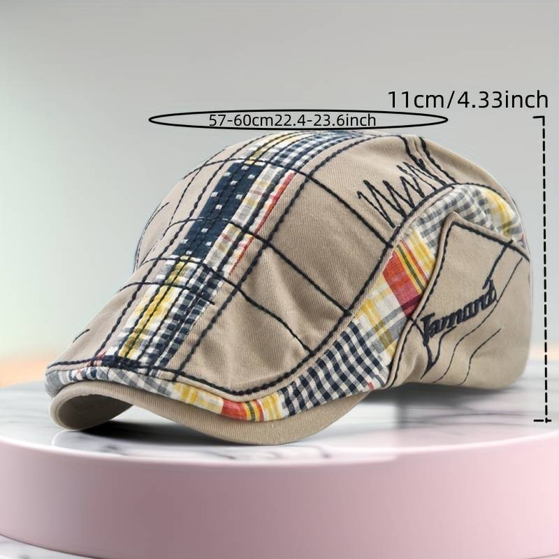 1pc Casual Plaid Stitching Irregular Embroidery Beret For Outdoor Sunshade Hat Christmas Gift