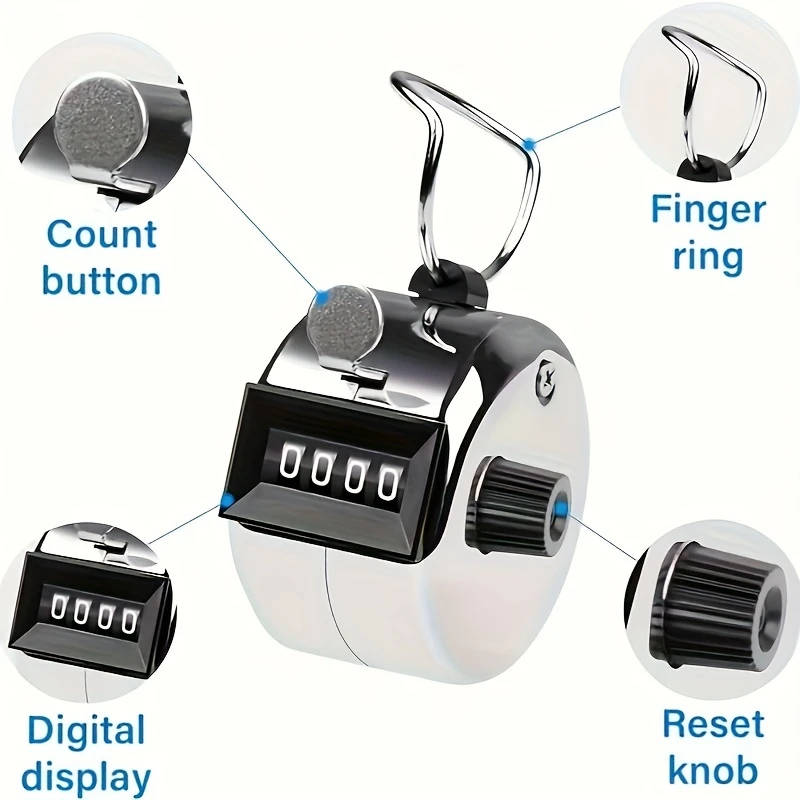 1pc Iron Handheld 4-Digit Clicker Counter Non-Rechargeable Metal Tally for Counting Knitting Coachin