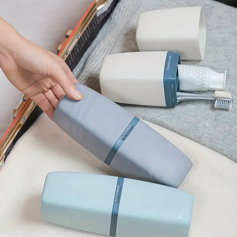 1pc 3in1 Portable Toothbrush Holder with Cover Plastic Toothpaste Container Multi-Functional Bathroo