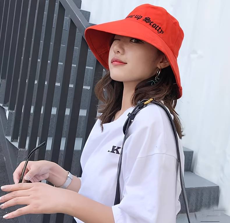 1pc Women's Sun Hat Cotton Fisherman Cap Non-Stretch Lightweight Embroidered Hand Wash Only P