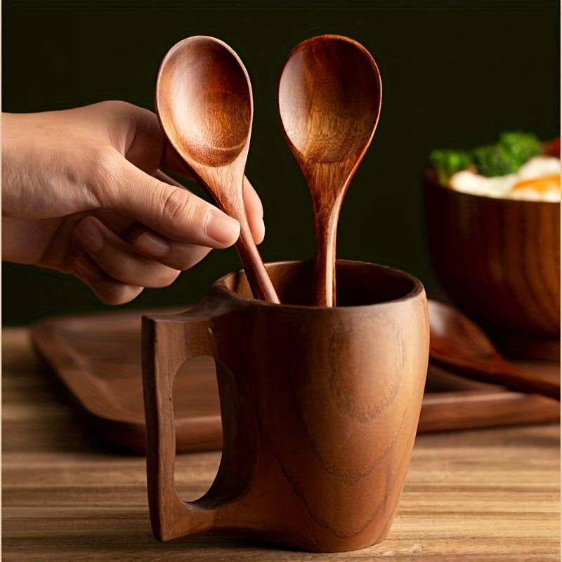 4pcs Soup Spoon Wooden Coffee Spoon Natural Milk Spoon Modern Stirring Spoon Reusable Soup