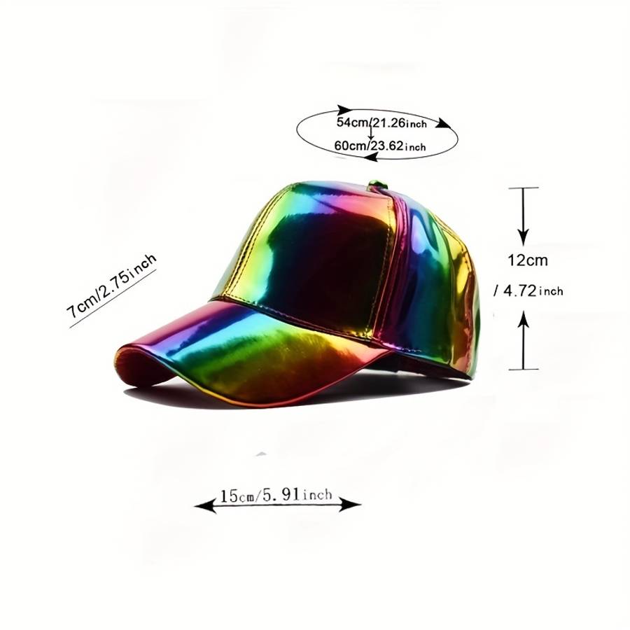 Vibrant Faux Leather Baseball Cap Lightweight Adjustable Hand Washable Colorful Gradient D
