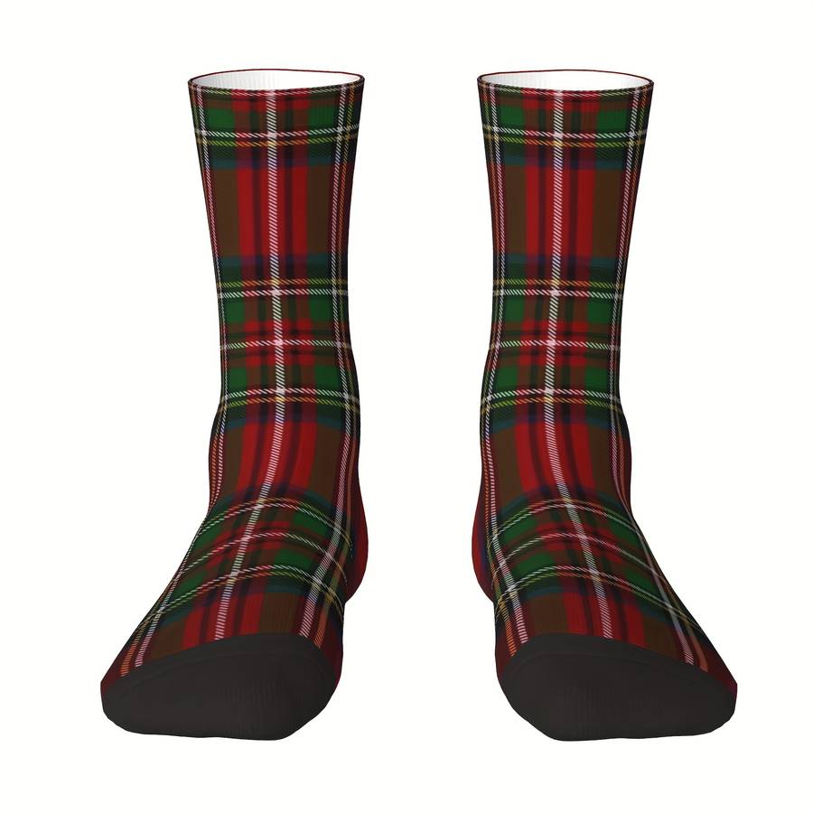 1 Pair One Size Blue Plaid Black Tartan Patter Socks