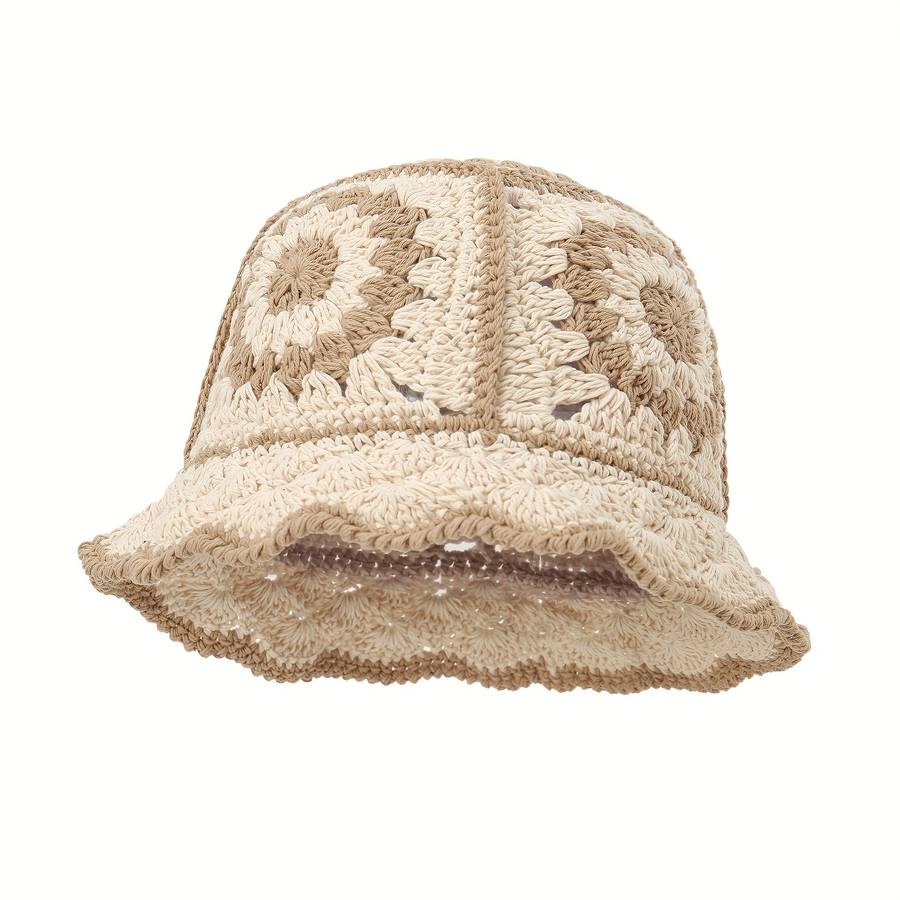 1pc Women's Chic Crochet Bucket Hat Warm Lightweight Breathable with Vintage Flower Design