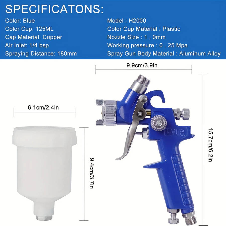 1pc H-2000 Professional Mini Spray Gun for Small Repairs 1.0 Nozzle 250ml Paint Pot Manual Operation