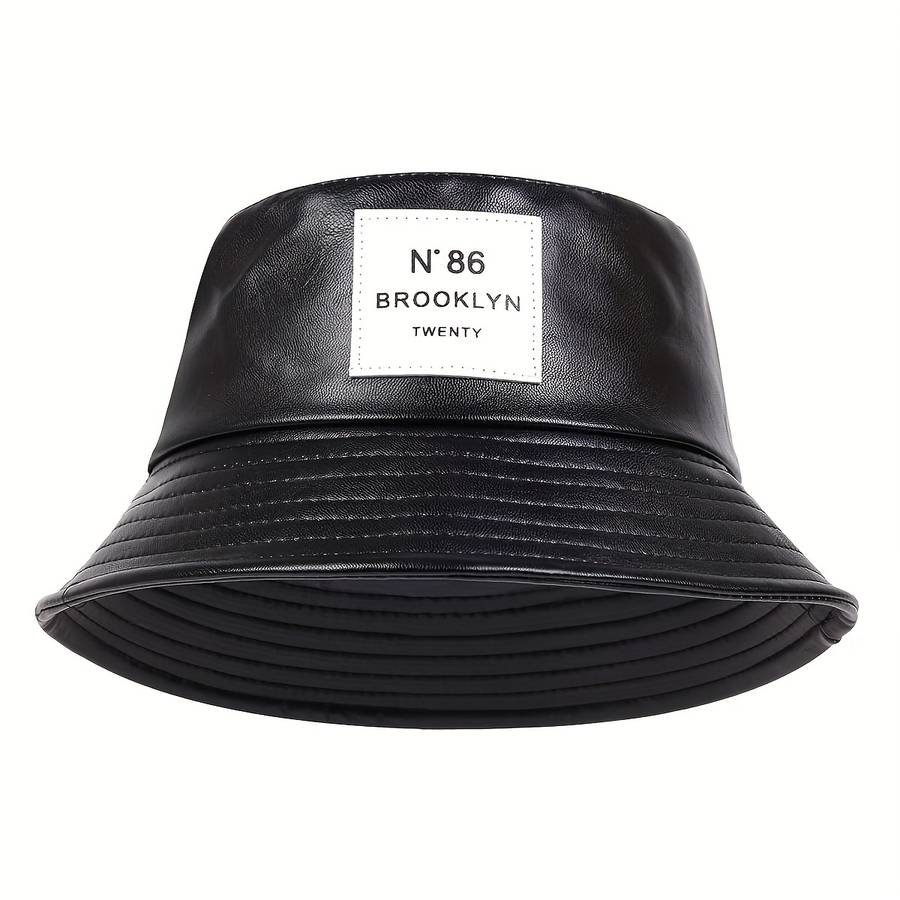 Solid Color Basin Pu Leather Hat Pu Leather Trendy Bucket Hat Classic Label Patch Solid Color