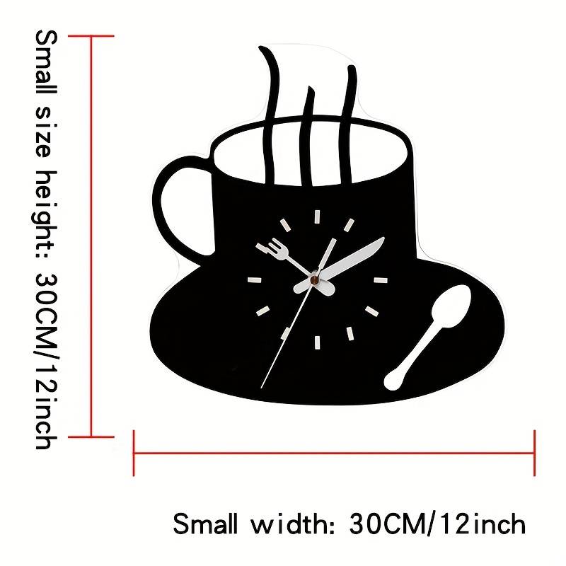 1pc 3D Coffee Cup Wall Clock Modern Silent Acrylic Design Frameless Kitchen Decor Black White