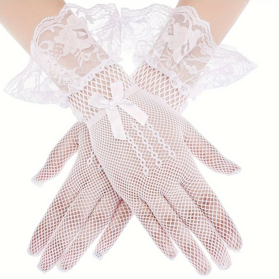 1 Pair White Fishnet Lace Gloves
