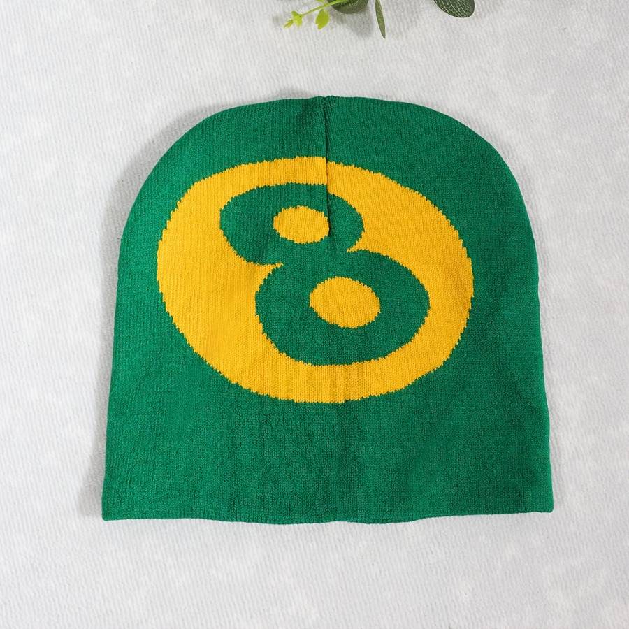 1pc Unisex Knitted Beanie Hat Billiard Black 8 Ball Design Warm Autumn Winter Outdoor Streetwear