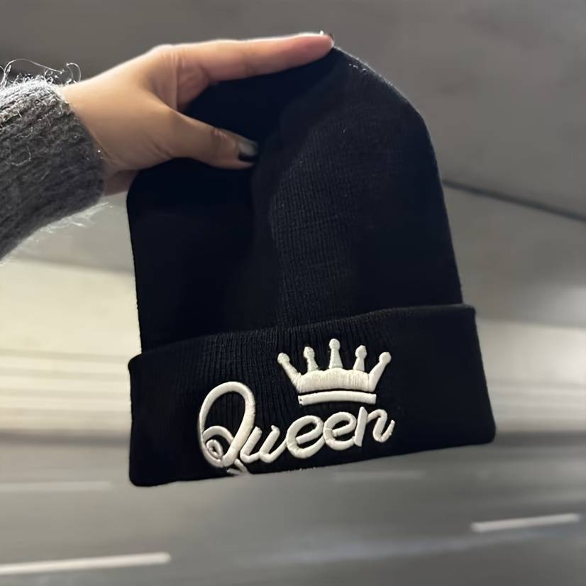 1pc 1pcMS Show Men's Fashion Knitted Hat KING&QUEEN Embroidered Hat Ideal choice for Gifts