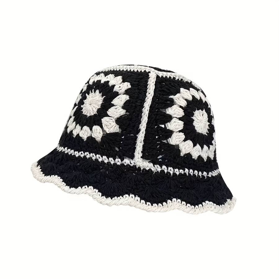 1pc Women's Chic Crochet Bucket Hat Warm Lightweight Breathable with Vintage Flower Design