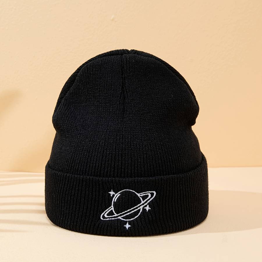 Men's Planet Three Stars Embroidered Knitted Hat without Brim Suitable