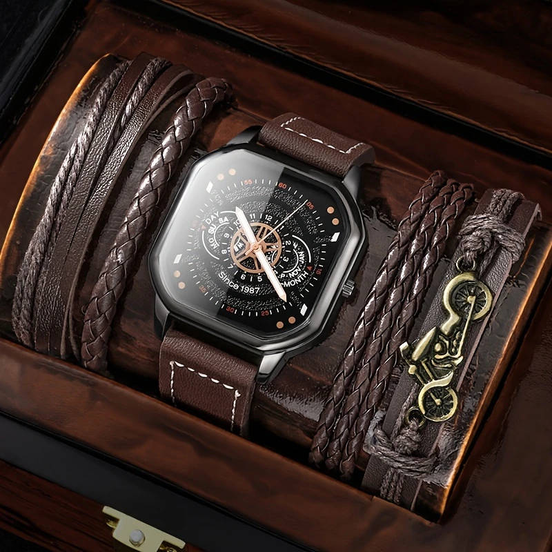 5pcs set Mens Fashion Business Watches Bracelet Set Color sent randomly