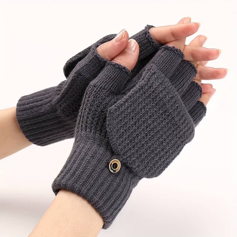 1 Pair Light Grey Blue Warm Gloves