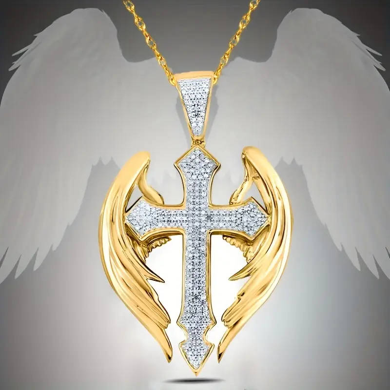 Rhinestone Angel Cross Pendant WITH Necklace