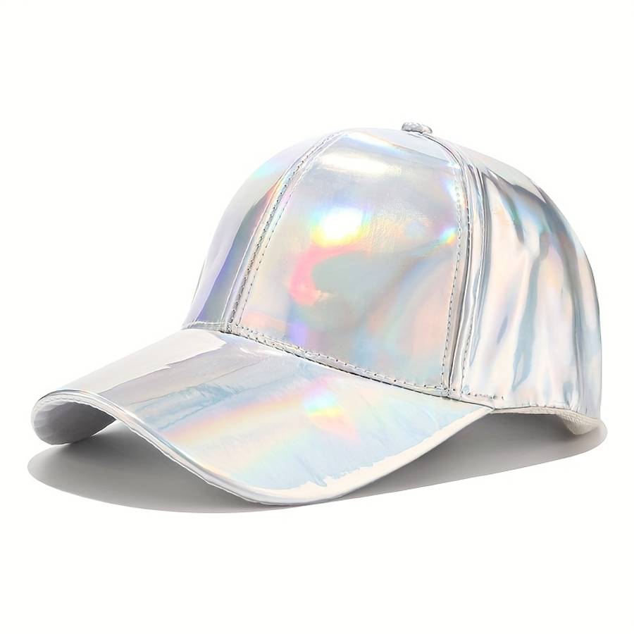 Vibrant Faux Leather Baseball Cap Lightweight Adjustable Hand Washable Colorful Gradient D
