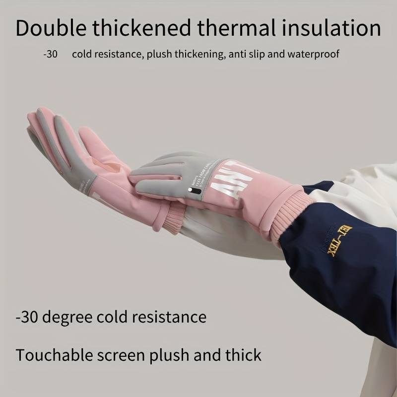 1 Pair Grey Pink Warm Gloves