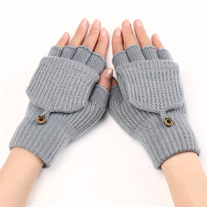 1 Pair Light Grey Blue Warm Gloves