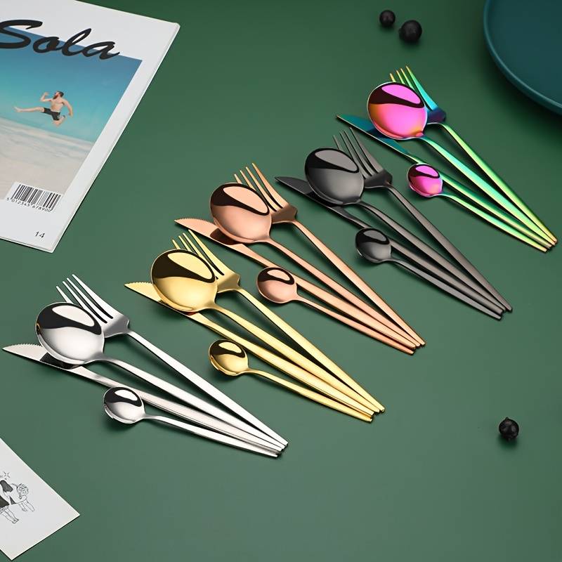 Set Of 16 Stainless Steel Portuguese Tableware Including 4 Sets Of Steak Knives Forks And Sp