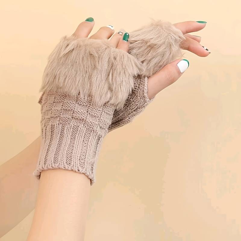 1 Pair White Warm Gloves