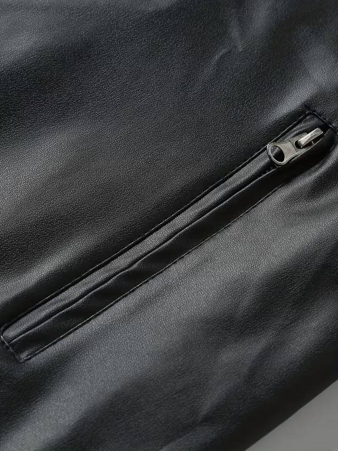 Multi-Pocket PU Leather Slim-Fit Motorcycle Jacket - Large