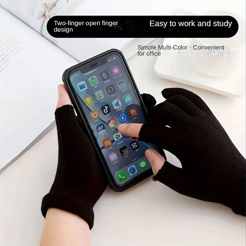 1 Pair Black Warm Gloves