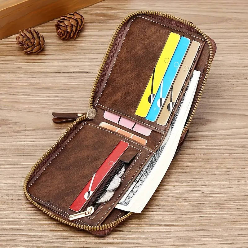 Button Decor Zipper Bag, Credit Card Holder, Bifold Wallet, Simple Portable Wallet