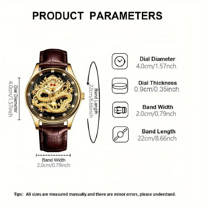 ORUSS Mens Retro-Style Chinese Dragon Quartz Watch