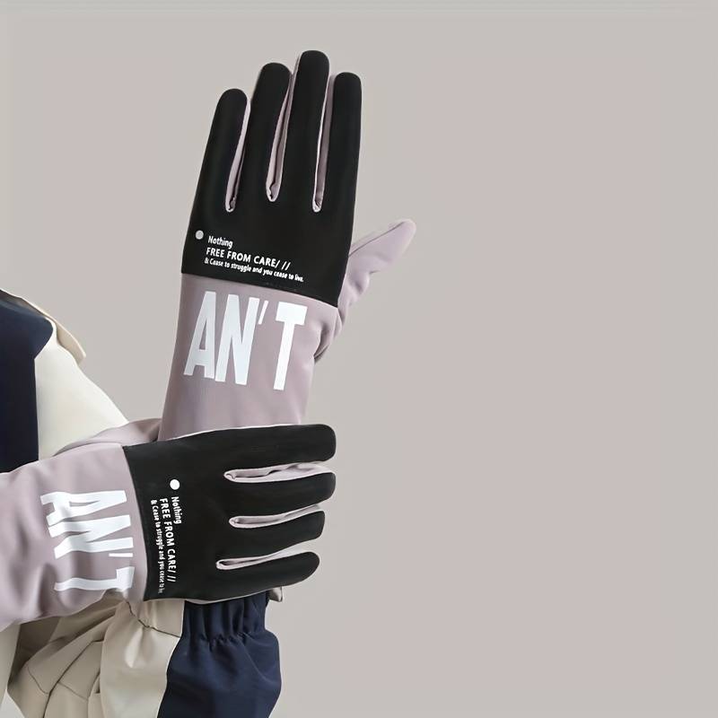 1 Pair Grey Pink Warm Gloves