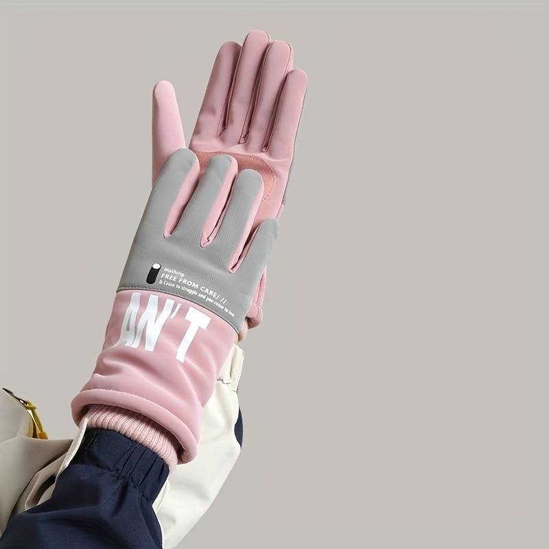 1 Pair Grey Pink Warm Gloves