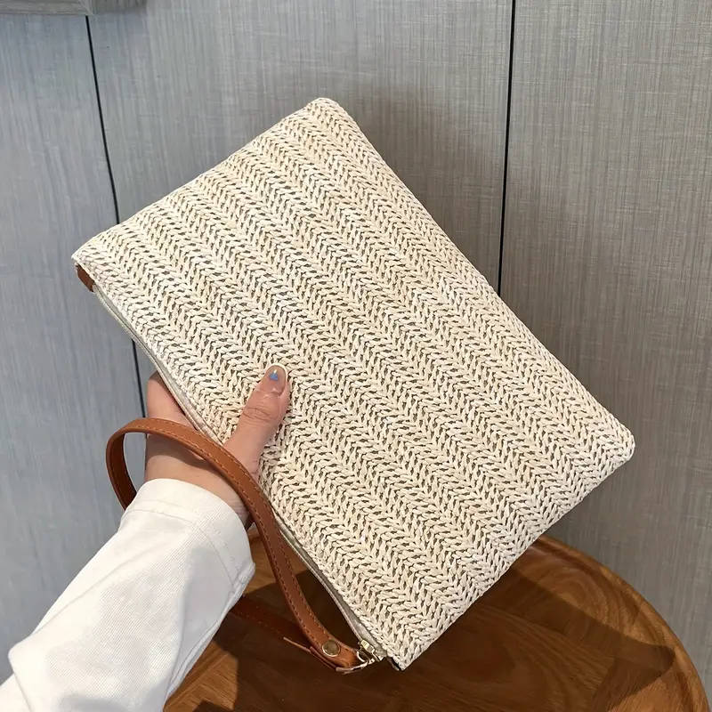 Straw Woven Clutch Bag, Trendy Braided Waist Purse