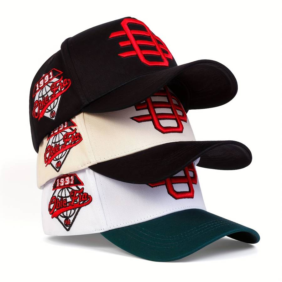 Trendy Oe Embroidery Baseball Cap Lightweight Adjustable Dad Hats Color Block Breathable Sun Ha