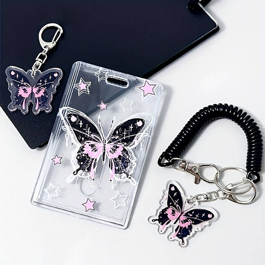 Y2K-Inspired Butterfly Design Transparent Id Card Holder